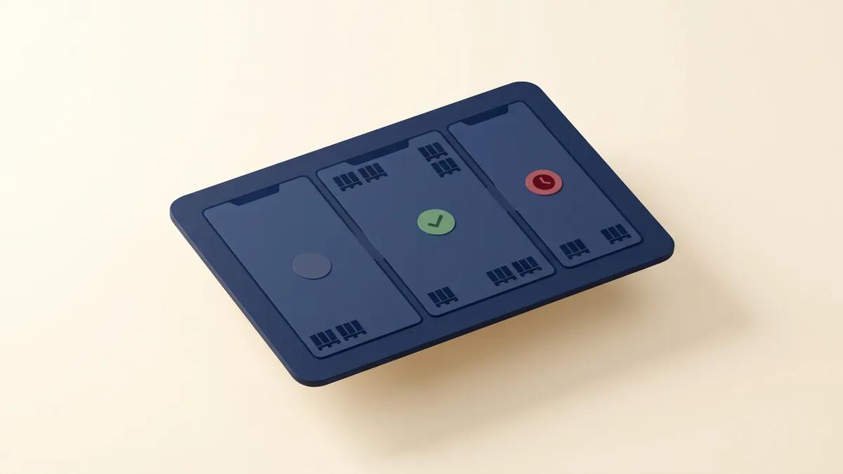 Warehouse arrivals dashboard showing inbound pallets and PoDs, Delta Novel warehouse visibility.